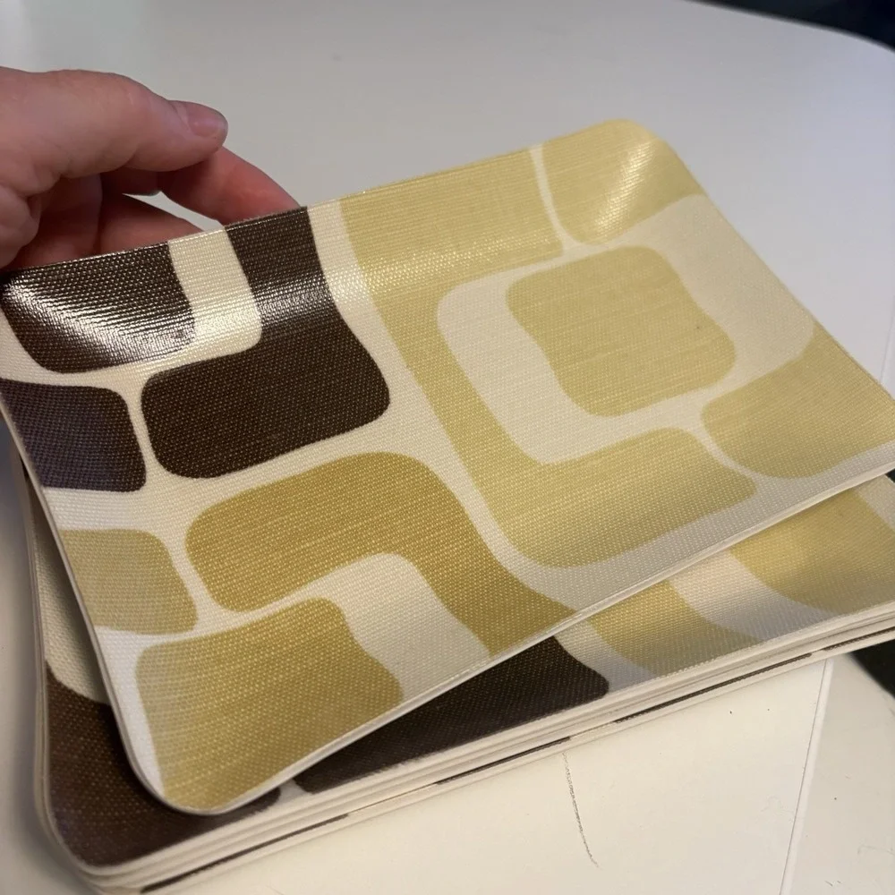 RARE Angela Adams Cream, Gold & Brown Set Of 6 Trays 8x5